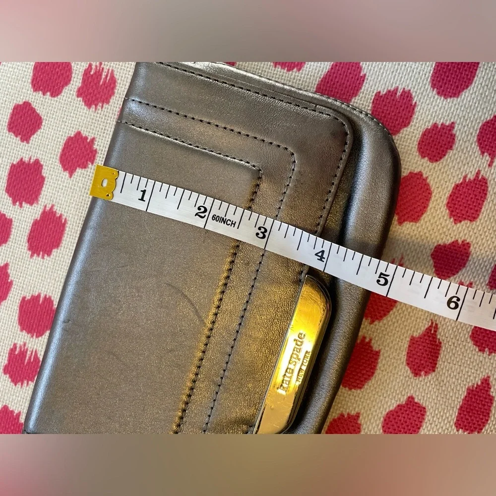 Kate Spade Metallic Silver Leather Flap Clutch/Wristlet